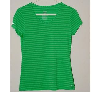 Danskin Now semi-fitted green striped shirt